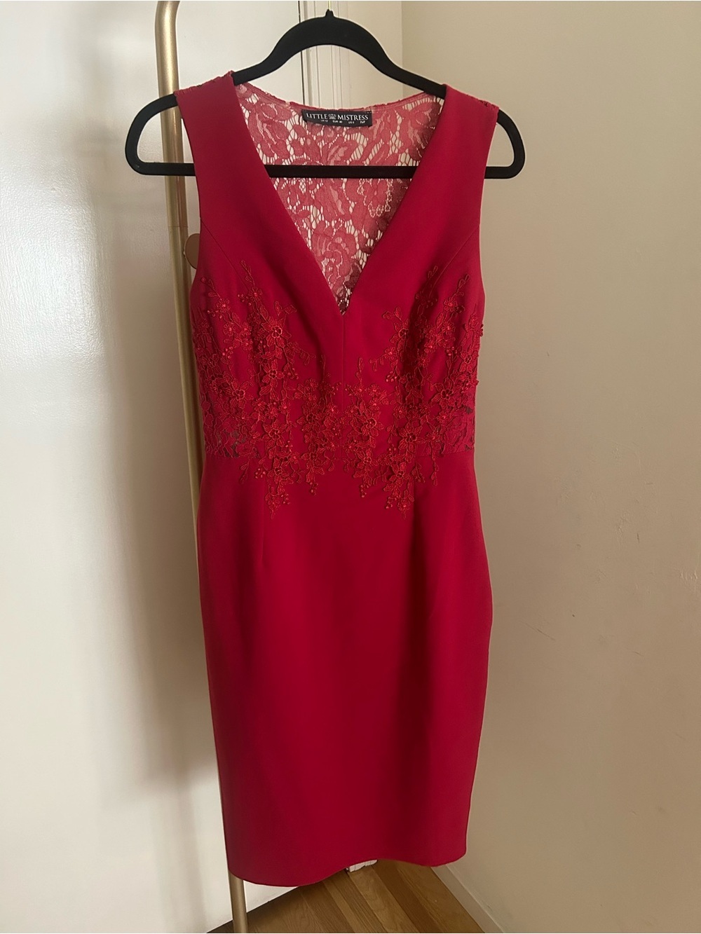 Little Mistress Tall Burgundy Lace Sheath Midi Dress Size US 8 UK 12